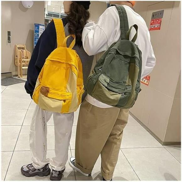 Vintage canvas backpack patchwork boho hippie grunge travel college book bag gre - Picture 4 of 7